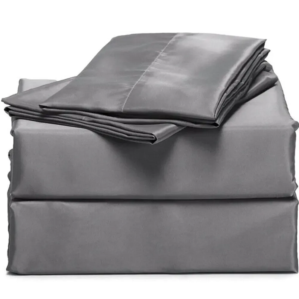 Bedsure 4-Pieces Satin Bed Sheet Set King Dark Gray Smooth and Silky Deep Pocket